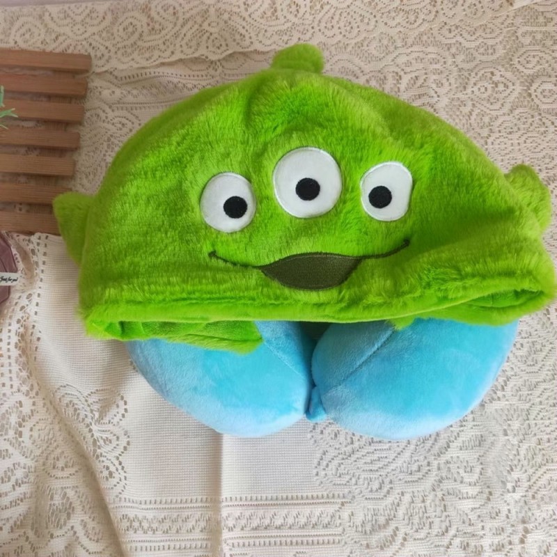 Ushaped Pillow with Cap Green Alien Neck Pillow